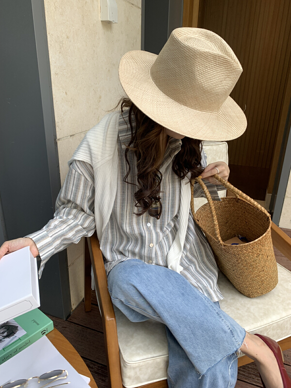 Original price 62.04! New year in early spring! [thirten thirteen] simple casual cotton linen striped shirt 1102# XYY