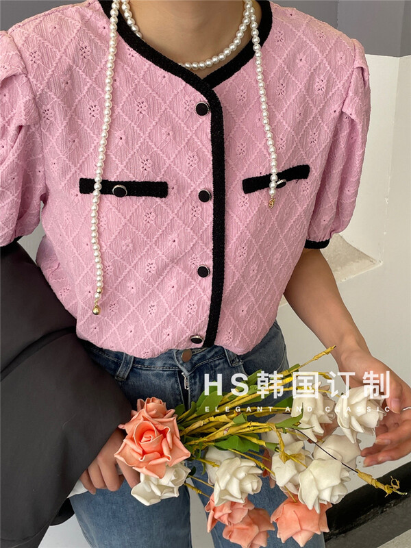 New year in early spring! [HS customized in Korea] Korean style lady style round neck short sleeve blouse 53002# hjy