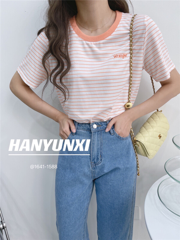New in early summer! [Han Yunxi] Japanese versatile striped Pullover short sleeve T-shirt 1641# CLS