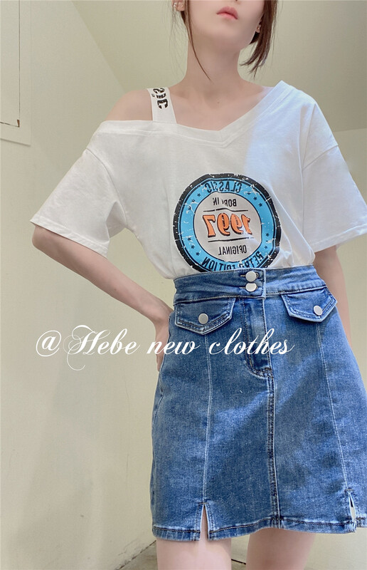 [Hebe] Korean versatile short sleeve T-shirt with personalized pattern 8021# XYJ