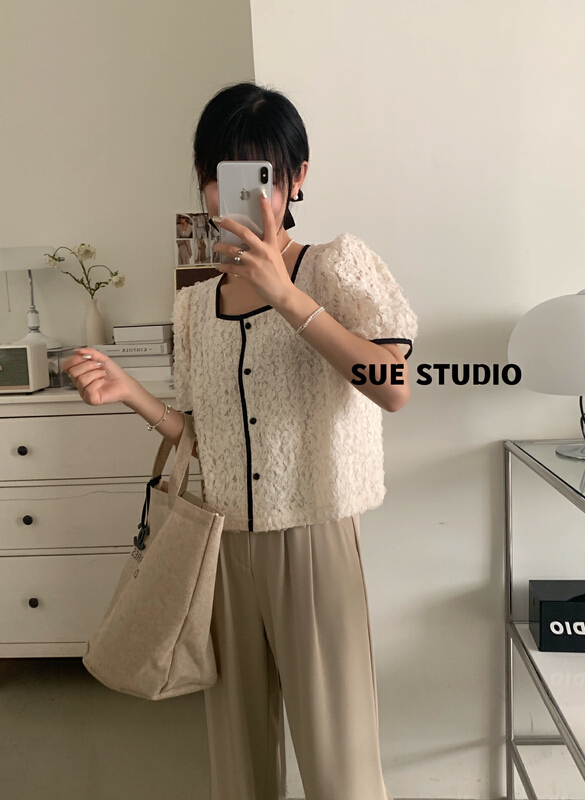 [Sue studio] contrast three-dimensional lace blouse n99967# ZSY