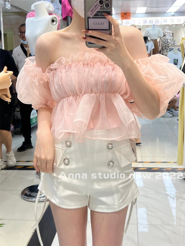 [Anna] high waist double breasted comfortable casual shorts (pants only) a5551# JJ