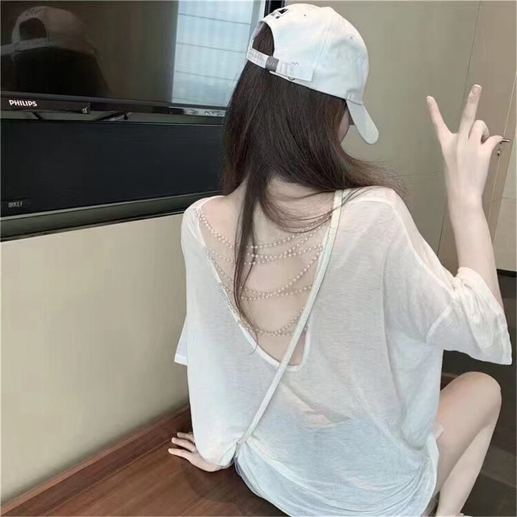 goods in stock! New in early summer! [h · l] multi pearl chain design high-grade short sleeve T-shirt (chain cannot be disassembled) 2012# PCZ