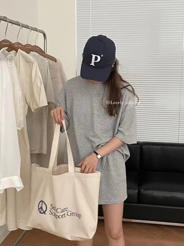 [love] simple casual loose wide leg shorts + round neck Pullover short sleeve T-shirt set z0905# HBx