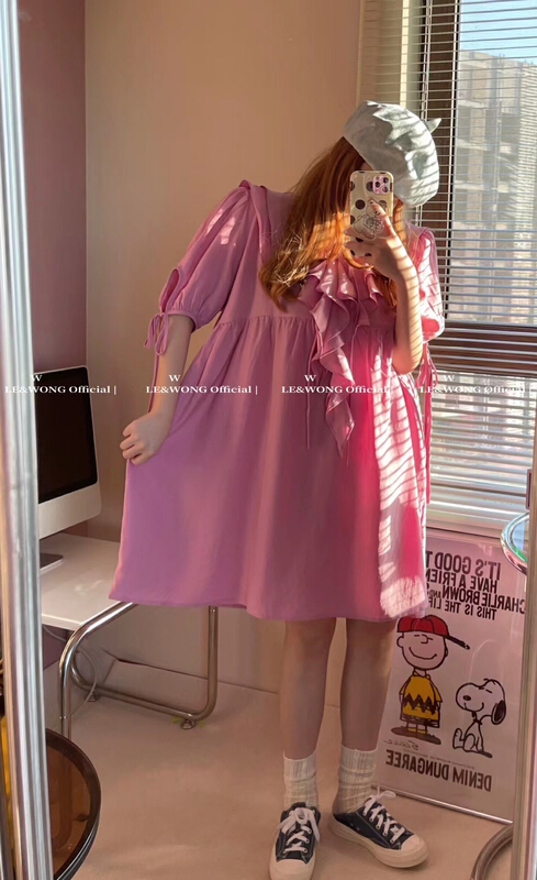 [le & Wong] Korean loose solid color lotus leaf collar dress 8821# WTT