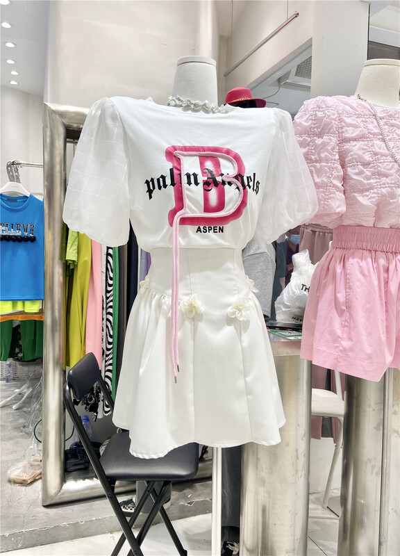 [Jun Jun] sweet French bubble sleeve b letter short sleeve T-shirt (T-shirt only) 16878# CLS