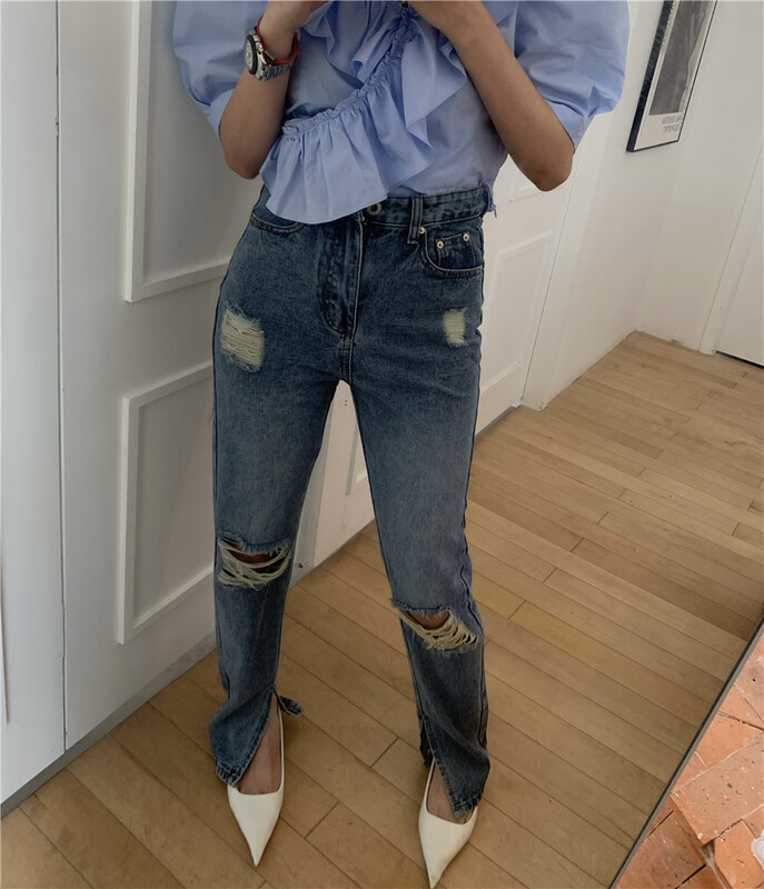 [Fafa] jeans 18612# zxl with slits and holes