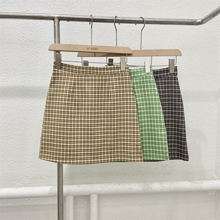 In early summer! [w.min] Korean retro Plaid A-line skirt 1017\cls