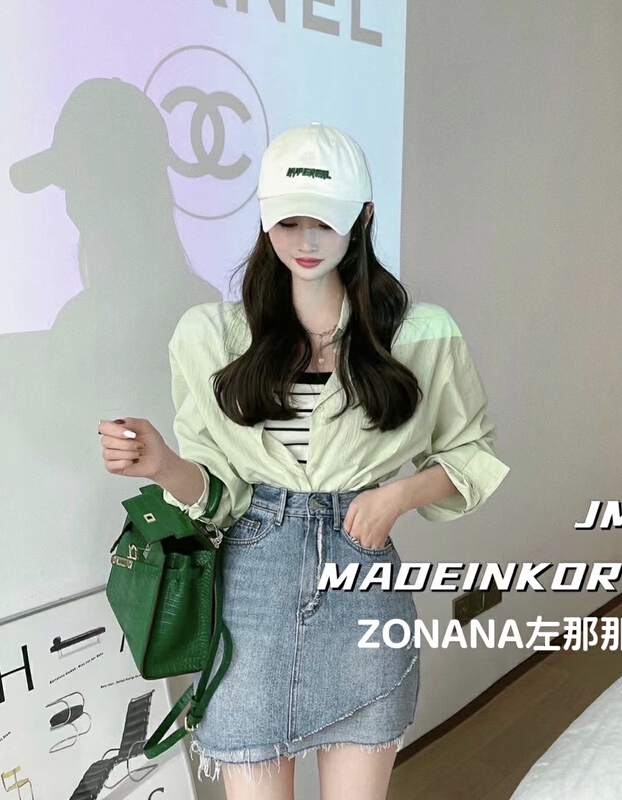 [zonana left] multi panel contrast bevel design denim skirt 538# zxx