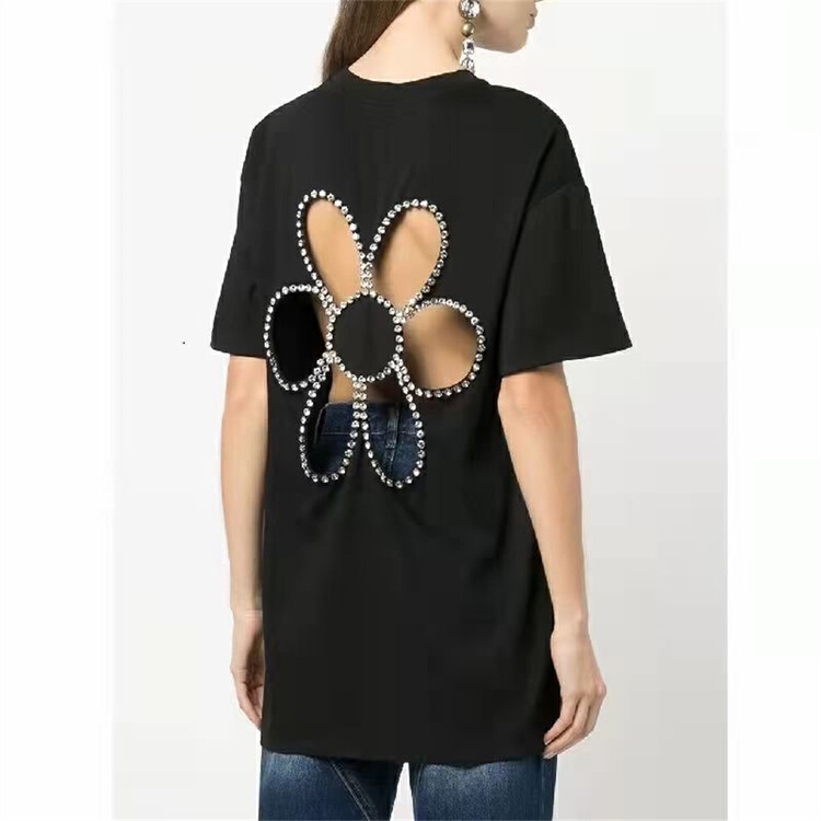 [mu Linsen] Korean version simple round neck back hollowed out short sleeve T-shirt 310# JJ