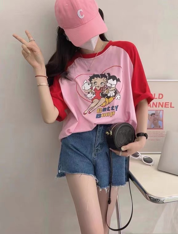 [G +] Korean Pullover color matching short sleeve T-shirt 1076# WTT