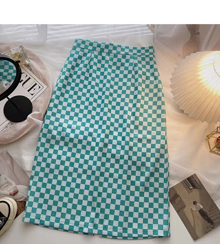 [Tongtong] Korean version of versatile checkered skirt 100100# hjy