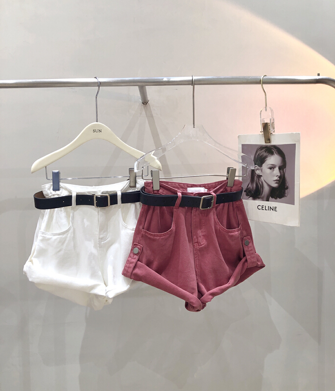 [sun] Korean slim loose denim shorts (with belt) kz6127# lwy