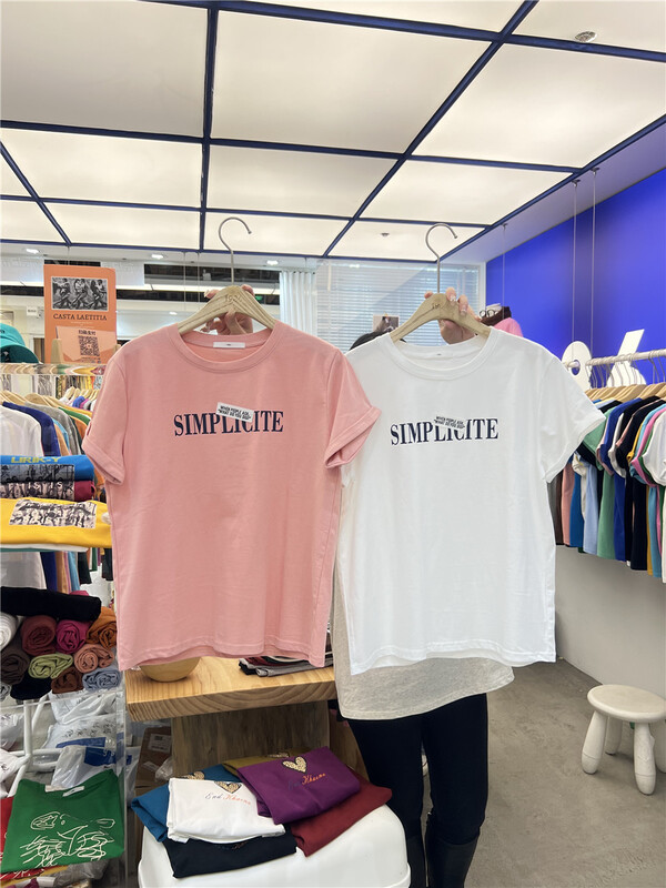 New year in early spring! [1986] round neck cuffed sleeve labeling short sleeve T-shirt c272# LSL