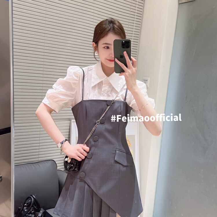 goods in stock! New in early summer! [Feimao (Yimao)] suspender fashion dress + simple shirt suit ym-7213# LSL