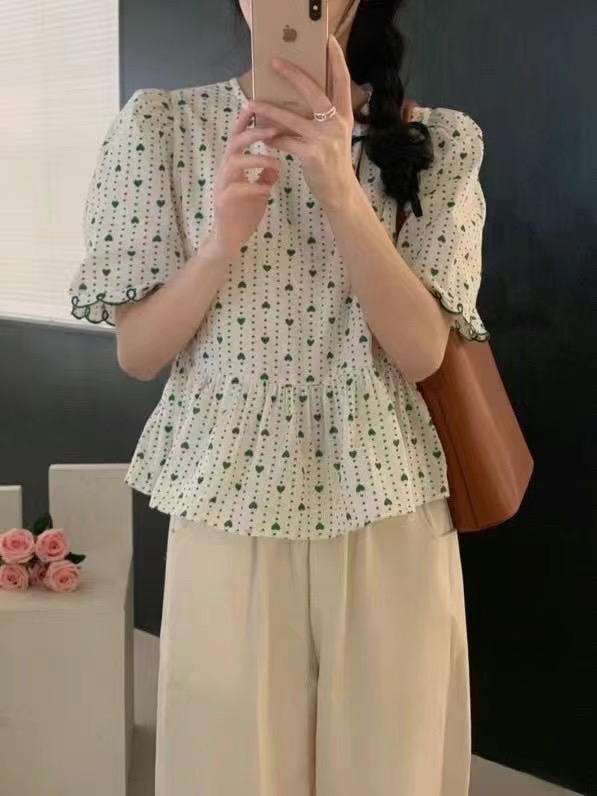New in early summer! [o.lucky] Korean sweet love printed shirt 1690# HBx