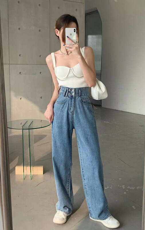 [Dido] Korean fashion wide leg high waist jeans 6959# LSW