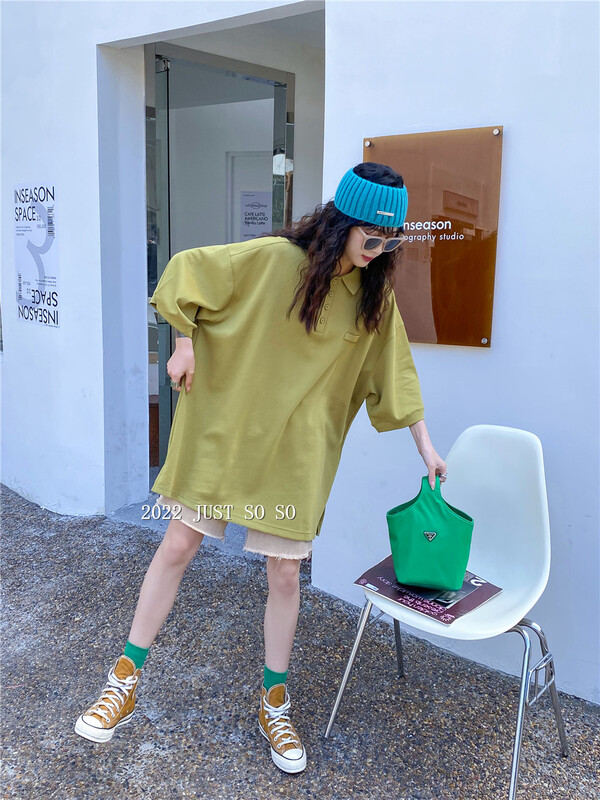 New year in early spring! [just soso] Korean style solid color casual medium long short sleeve T-shirt 6823# CLS