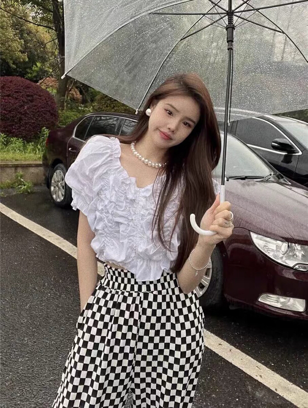 New in early summer! [mi ni] pleated short sleeve design shirt 2824# PCZ