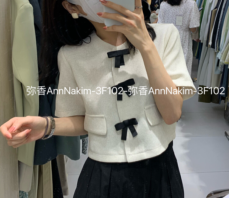 New in early summer! [Mi Xiang] fashion temperament sweet round neck knitted cardigan (with button pin) 5231# hjy