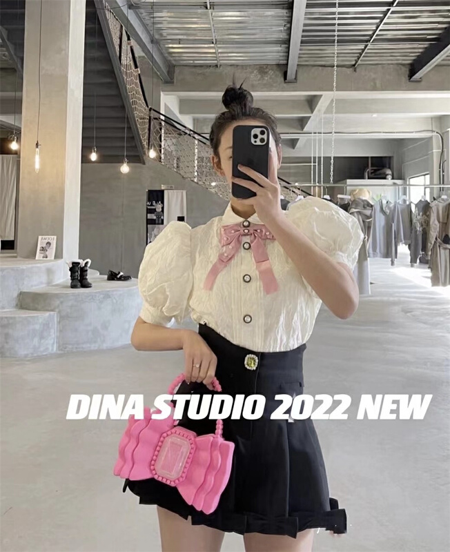 goods in stock! New in early summer! [d.ina] temperament bubble sleeve fashion shirt (with detachable bow) ys1-11200# JJ
