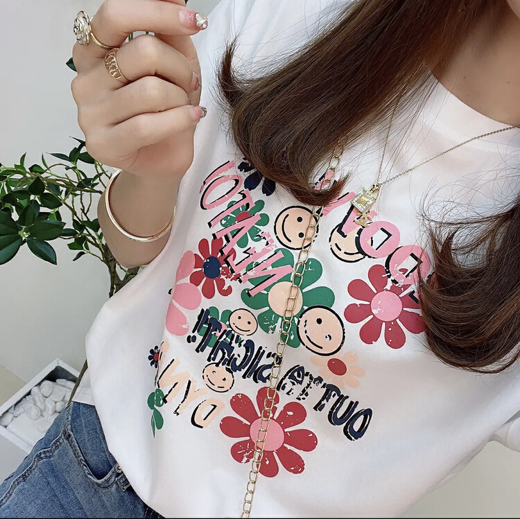 Original price 21.30! New in early summer! [miss Xi Xi] cotton printed small flower short sleeve T-shirt 1356# Cl