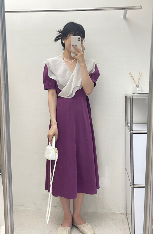 New in early summer! [wgwe] French style large lapel slim dress 1554# PCZ