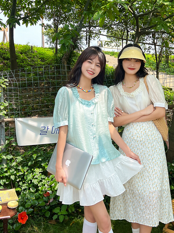 [rong'er family] fungus side square collar pearl shirt 92317# hjy