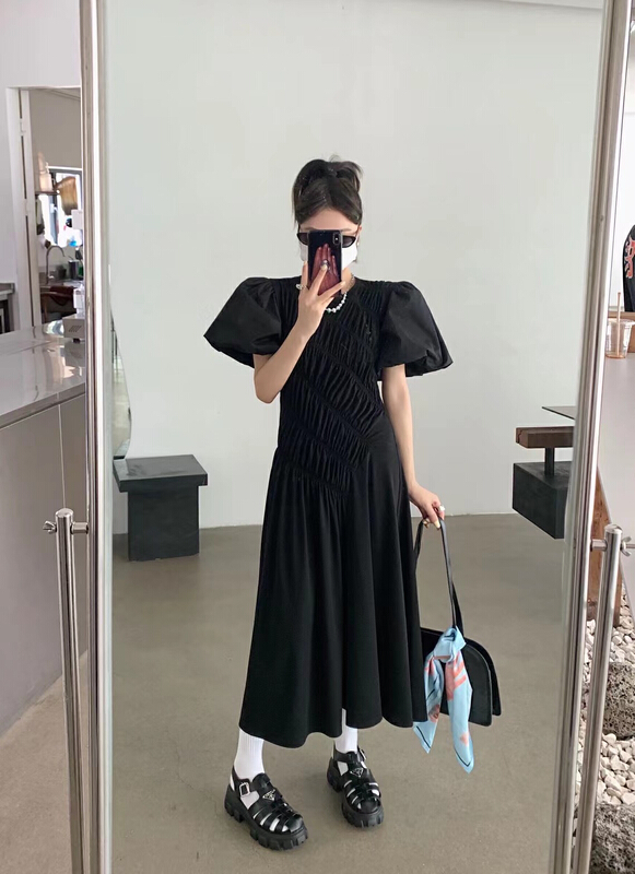 [MI] crew neck solid simple dress 9528# PCZ