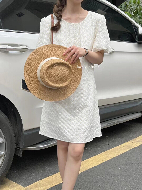 【 love 】 temperament bubble sleeve Lace Embroidery Crochet Dress s1202# HBx