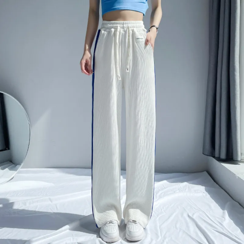 High volume Klein Blue ice silk wide leg pants for women in summer thin high waist hanging loose small straight pants