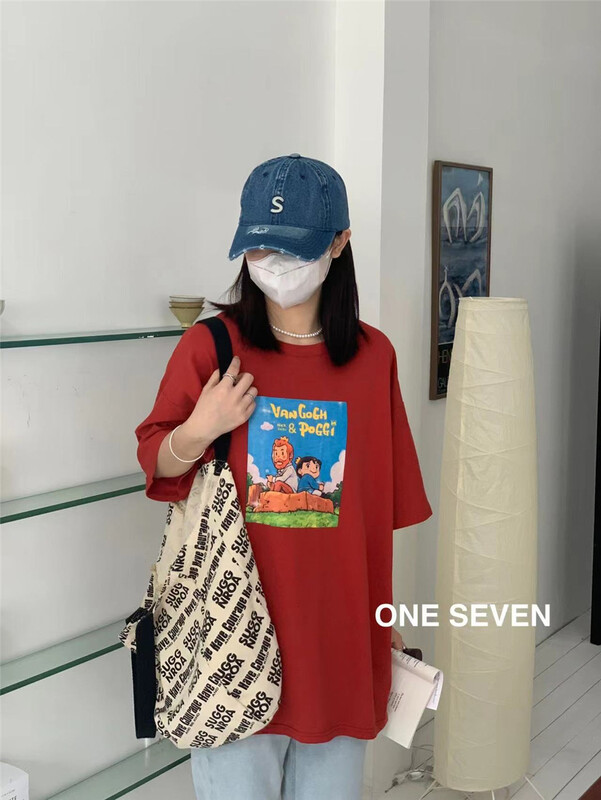 [one seven] Korean cartoon print versatile short sleeve T-shirt 5063# XYY