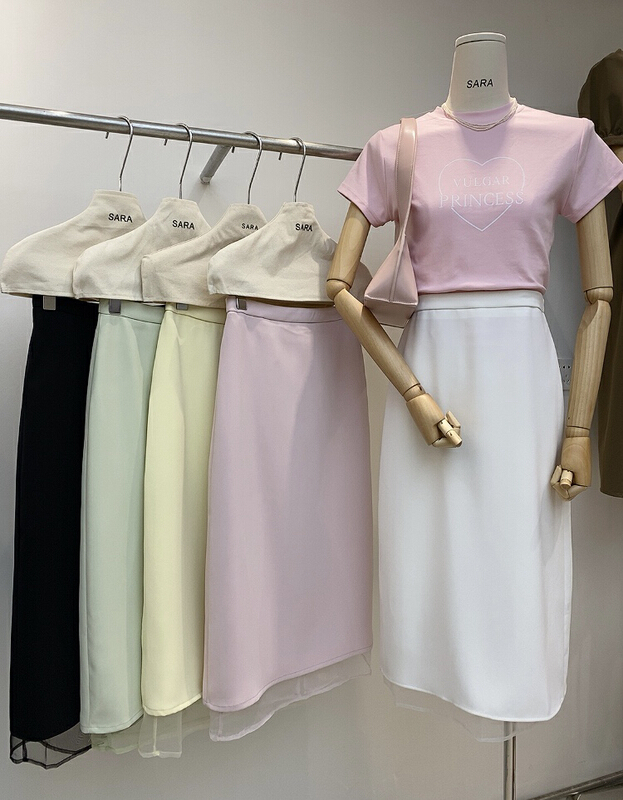 goods in stock! New in early summer! [Sara] simple and versatile net split skirt 88889# lwy