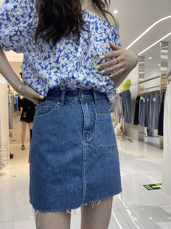 [1980] Korean slim fit and versatile lace label cowboy skirt 2s65127t# zyh