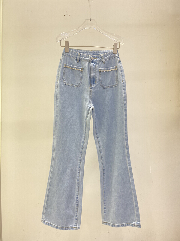 New in early summer! [u Nara] Korean heavy industry diamond studded high waist horn jeans 81101# WPL