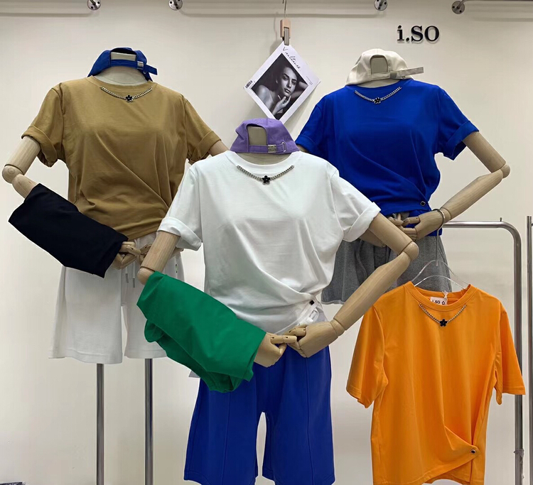 [Esso] simple and comfortable design short sleeved T-shirt (decoration cannot be removed) 8883# XYY