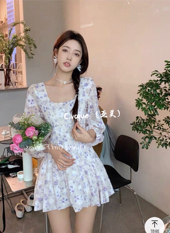 New in early summer! [c.vogue] gentle square neck seven point sleeve dress 2909# PCZ