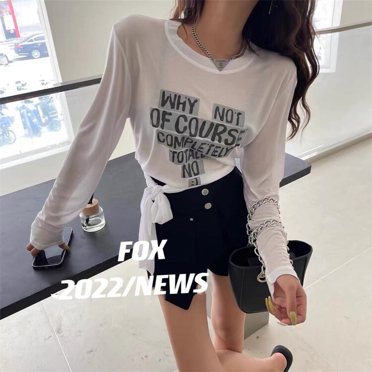 [fox] back bandage letter printed Pullover sunscreen shirt a169# WTT