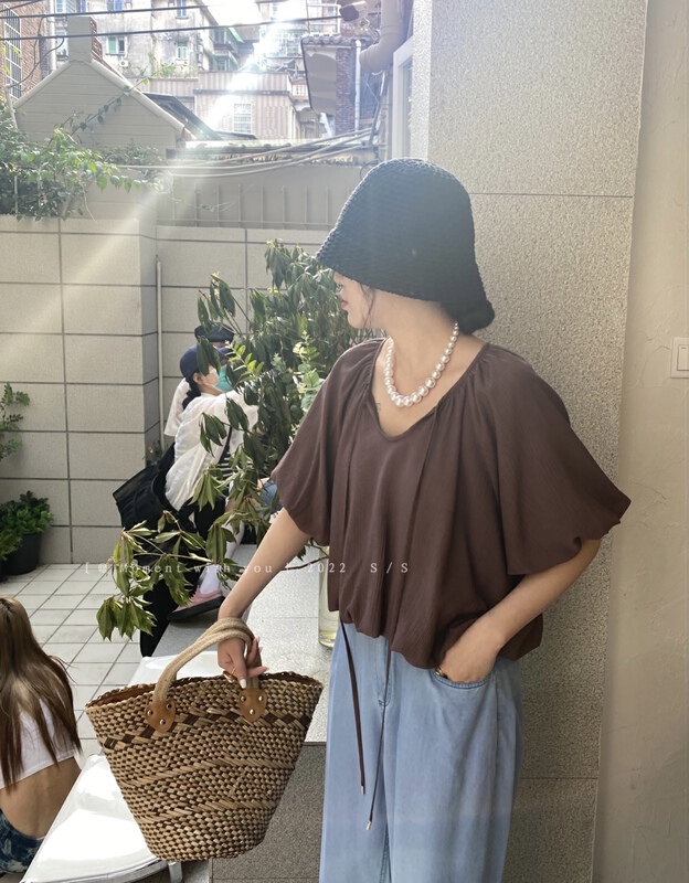 [moment with you] Korean style off shoulder bubble sleeve blouse (only selling blouses) t0603-j# LSW