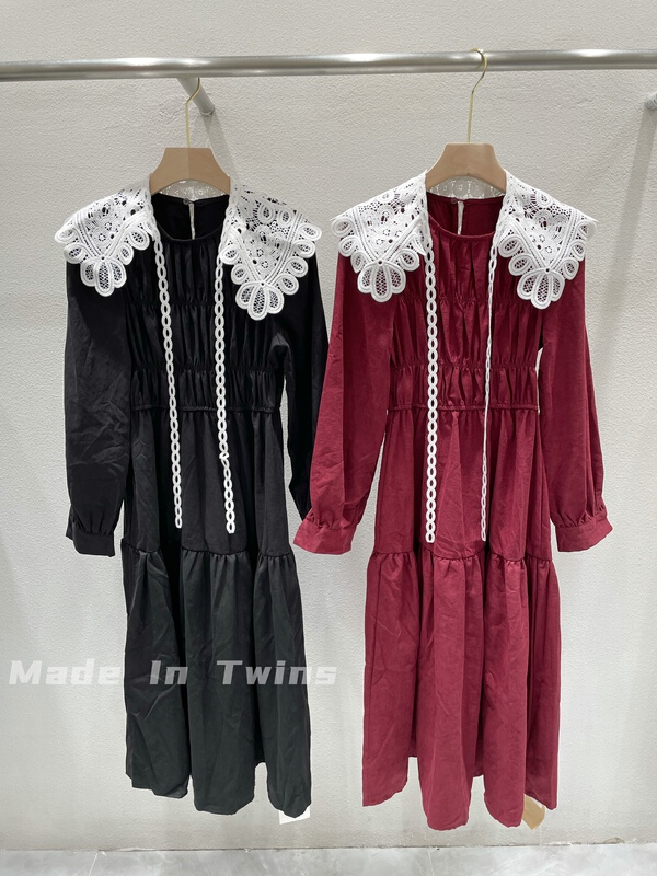 goods in stock! [twins] Korean version thin lady temperament net color dress (with Lace Shawl) 1071# hjy