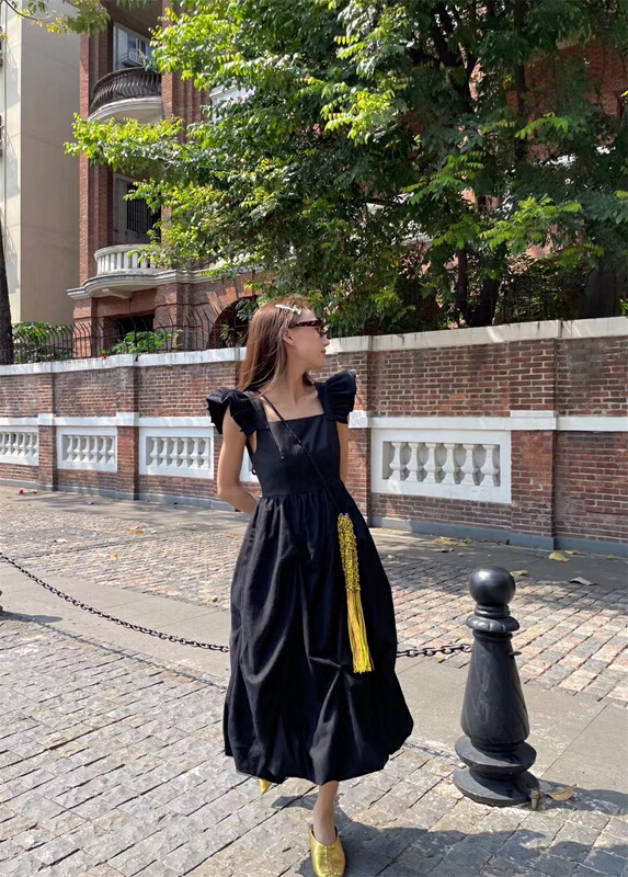 [ICC] French ruffled loose medium length Pleated Dress 8166# PCZ