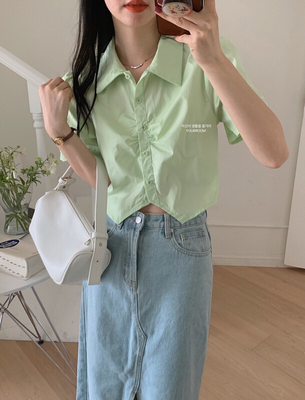 [your room] Korean pleated bubble sleeve short shirt ys1-088# cqw