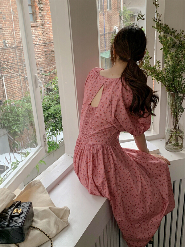 [about me] Korean Style Bubble Sleeve Dress 216425# cqw
