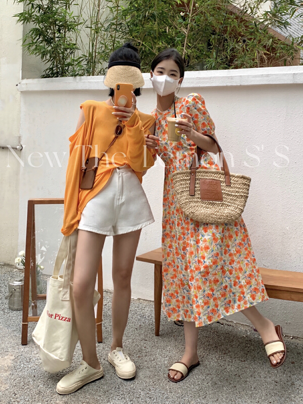 [lemon green tea] Korean round neck floral dress 2168# hjy