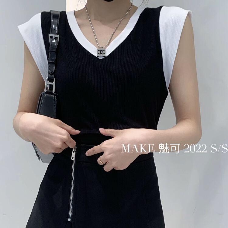 [make Meike] fashion color matching Pullover versatile blouse 8811# XJ