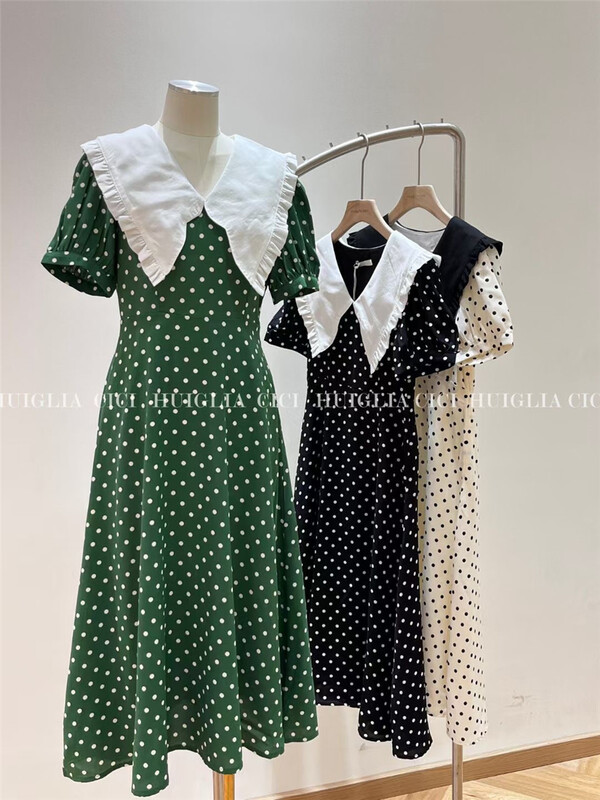 [Cinderella CICI] retro style big Lapel wave dot print dress 8675# zjy