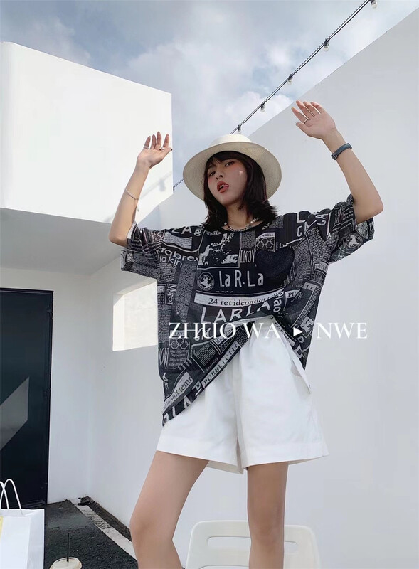 [buyer's strict selection - zhuowa] fashionable personality all over print loose short sleeve T-shirt 6095# Cl