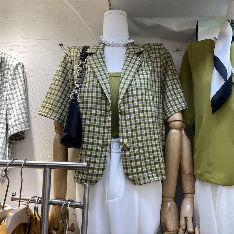 New in early summer! [Fuyue] Korean style Plaid short sleeve jacket 22038# HBx