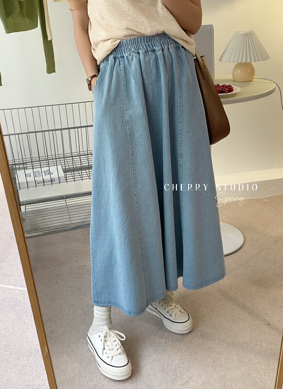 [cherry studio] open line design denim large swing skirt 5059# HBx