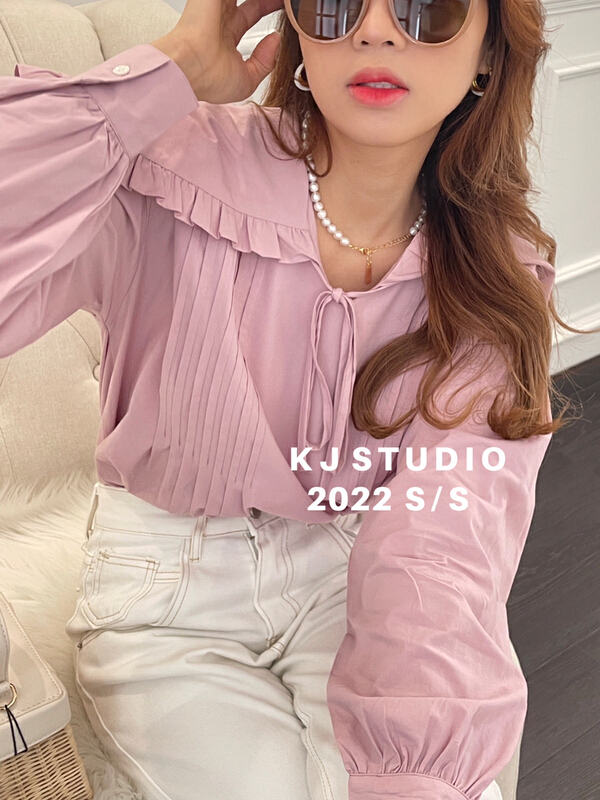 New year in early spring! [kJ] Korean style lotus leaf large lapel bandage shirt (only for tops) 5010-1# zxl